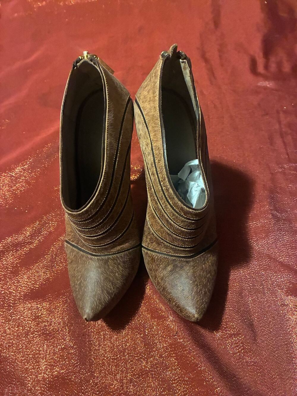 Raphael Young Womens Ankle Booties Brown Haircalf Pointed Toe Platform High Heel